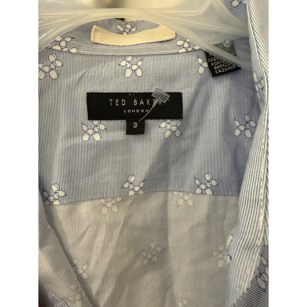 Ted Baker London Mens Balloon Dog Print Striped Button Down Shirt Blue Size 3